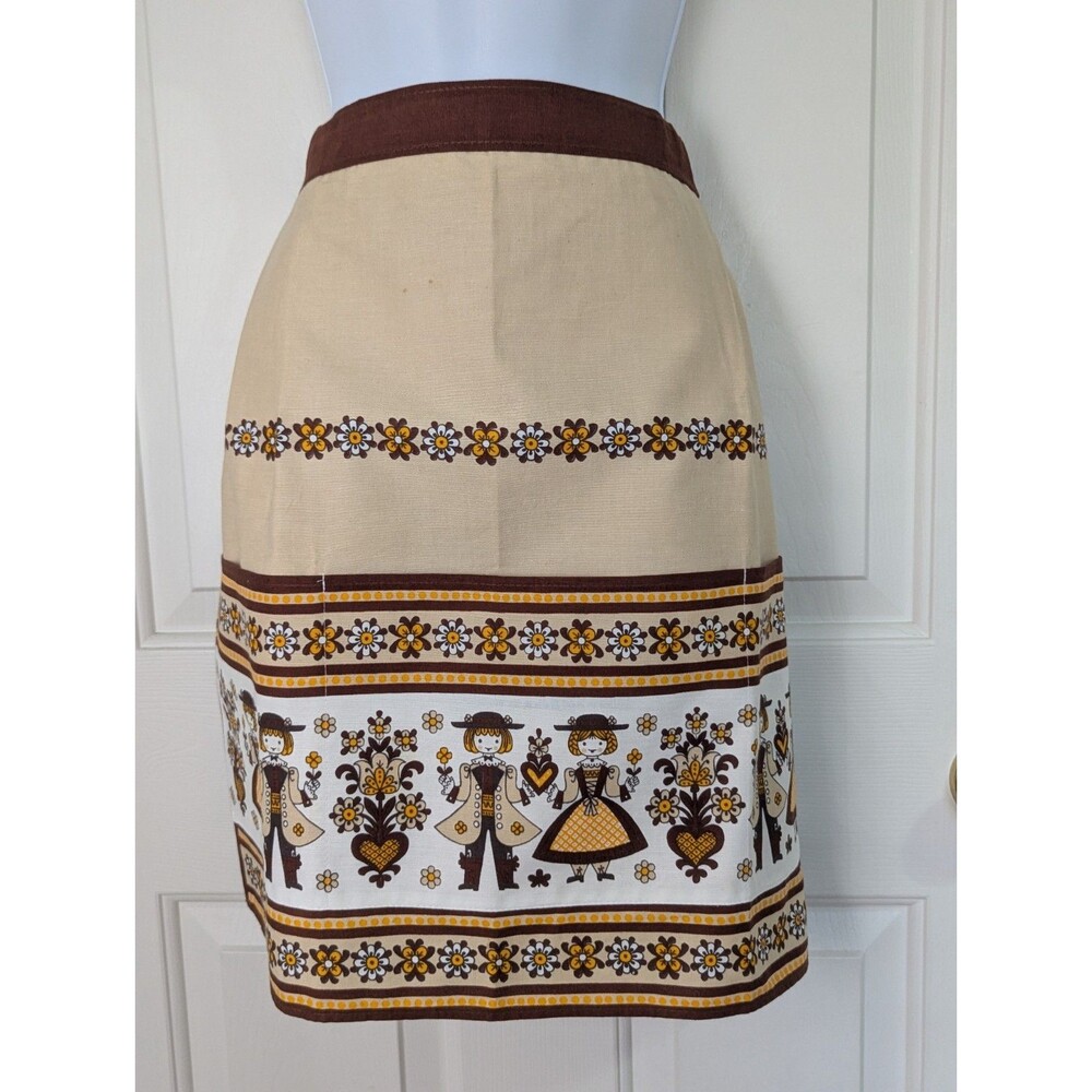 VTG 70s Austrian Chef Half Apron Brown Beige Bavarian Folk Boho Kitsch Cottage